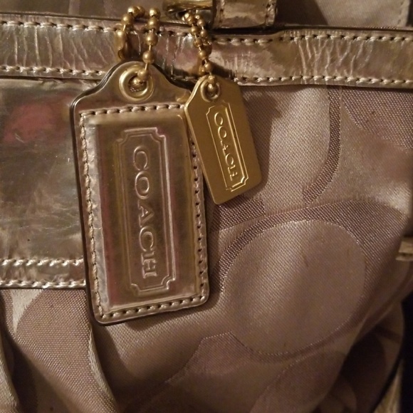 *SOLD* Coach Signature Tan and Gold Tote - Picture 2 of 8